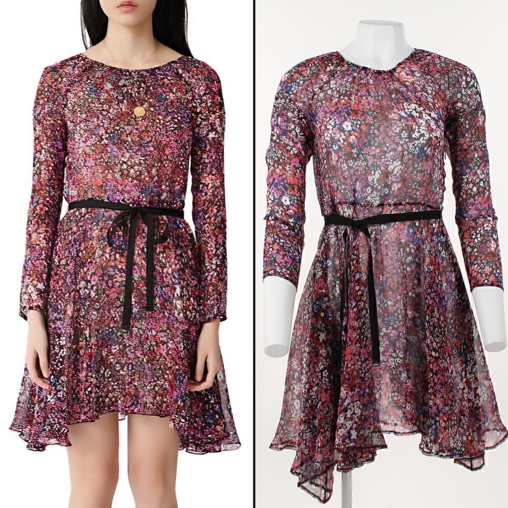 Maje Relana Silk Floral Print Mini Dress